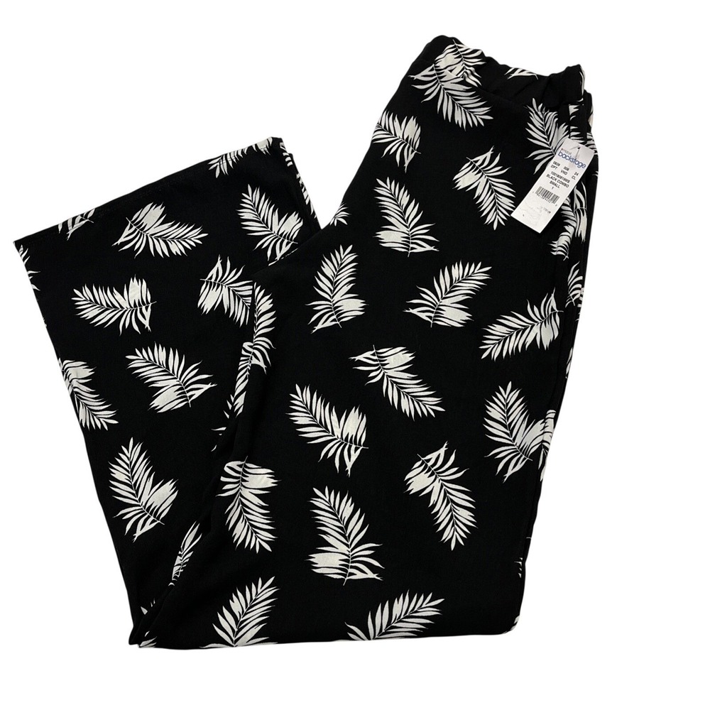 Morgan Taylor Pants Black Tropical Print Pull On Wide Leg Size S Vacation Resort
